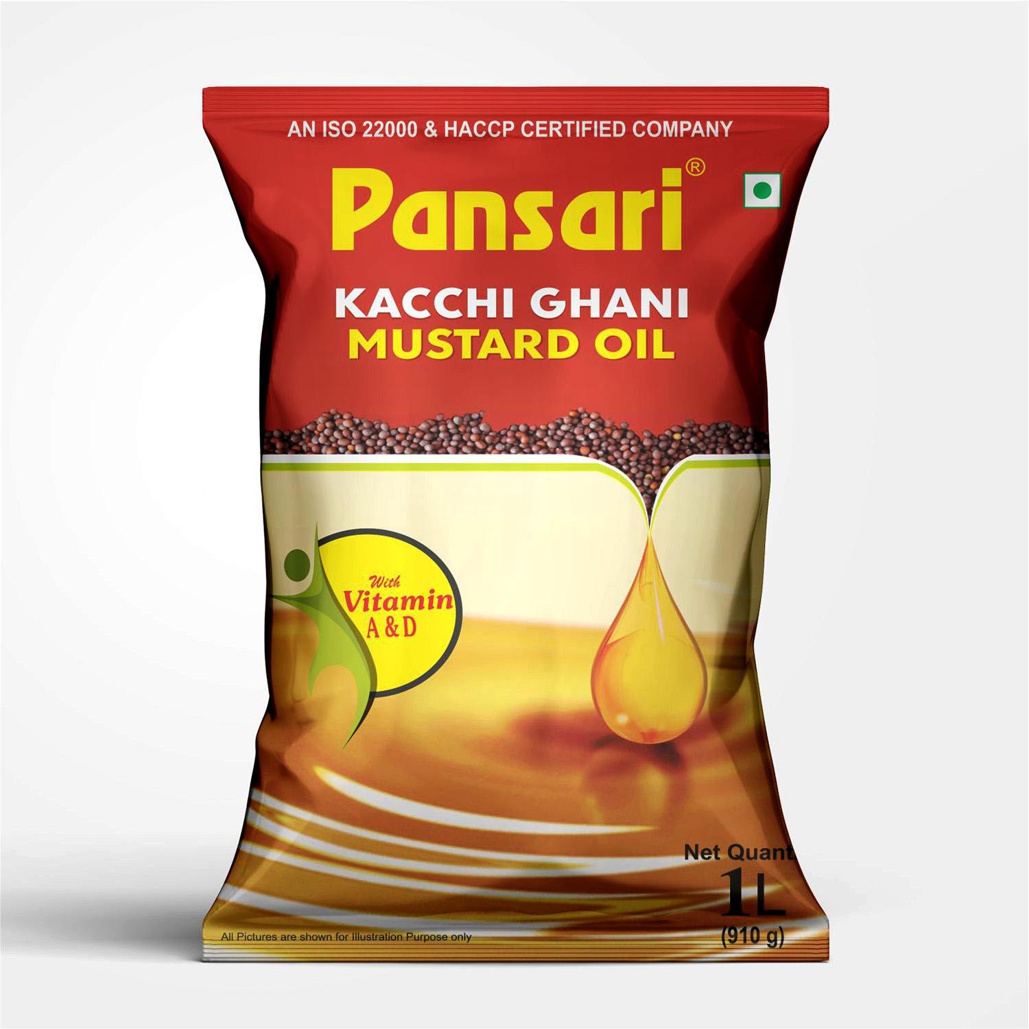 Pansari Kacchi Gani Musturd Oil Pouch 1 Ltr
