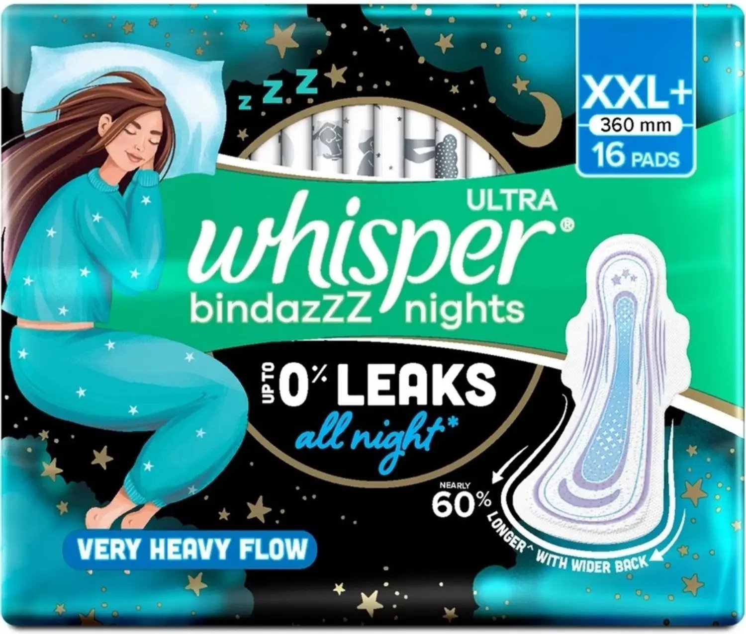 Whisper Ultra Bindazzz Night XXL+ (16 Pads)