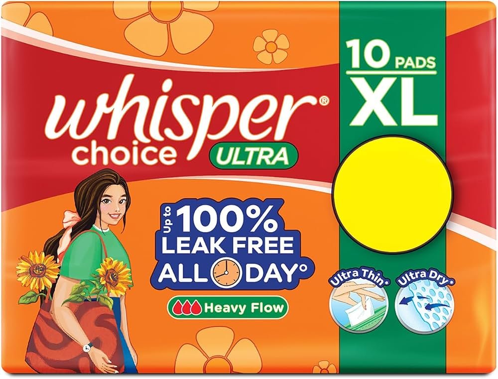 Whisper Choice Ultra 100% Leak Free All Day XL (10 Pads)